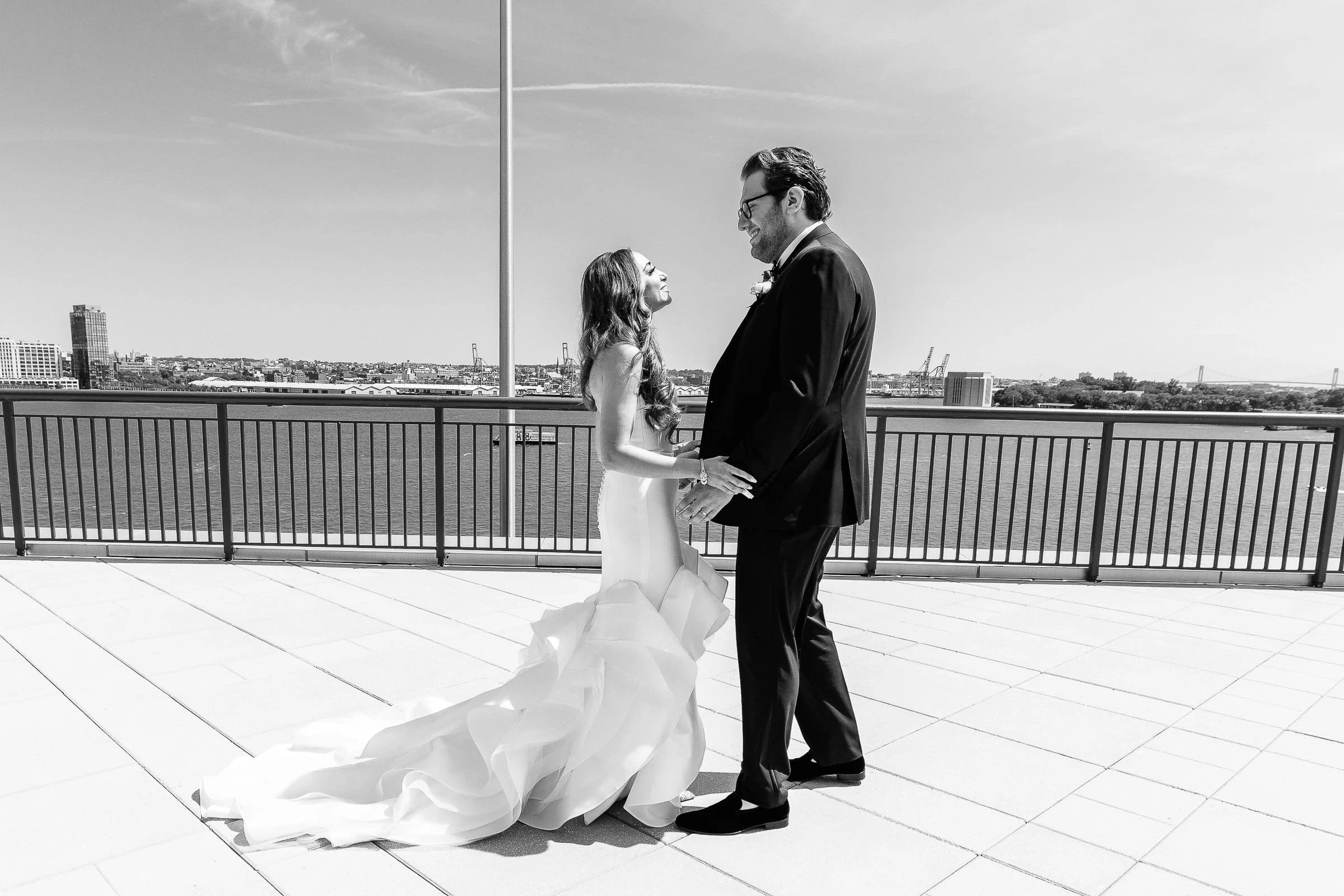 The first look on the terrace above the harbour, in black and white — Casa Cipriani, New York
