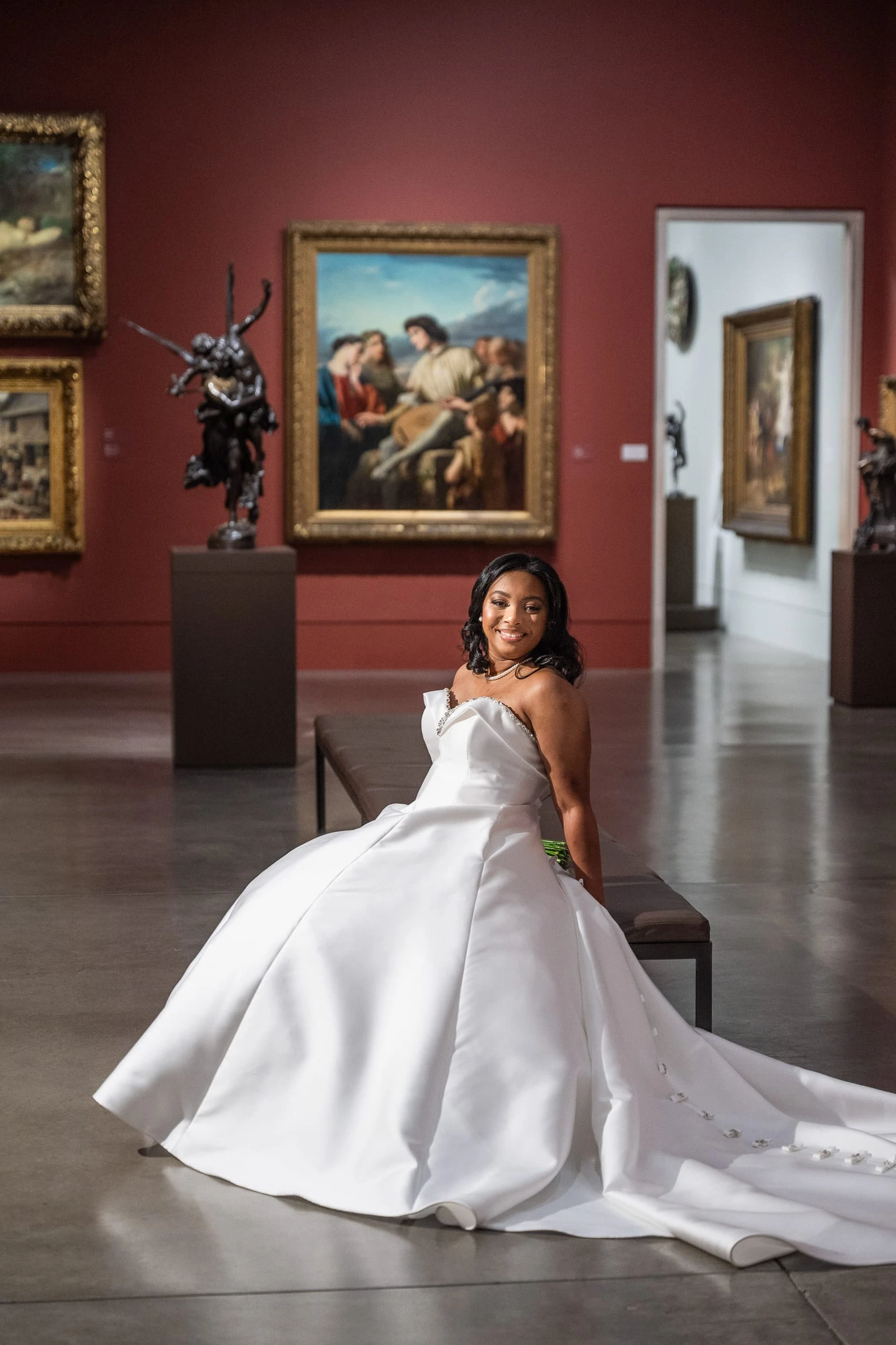The bride seated among the paintings in the gallery — Philadelphia Museum of Art, Philadelphia